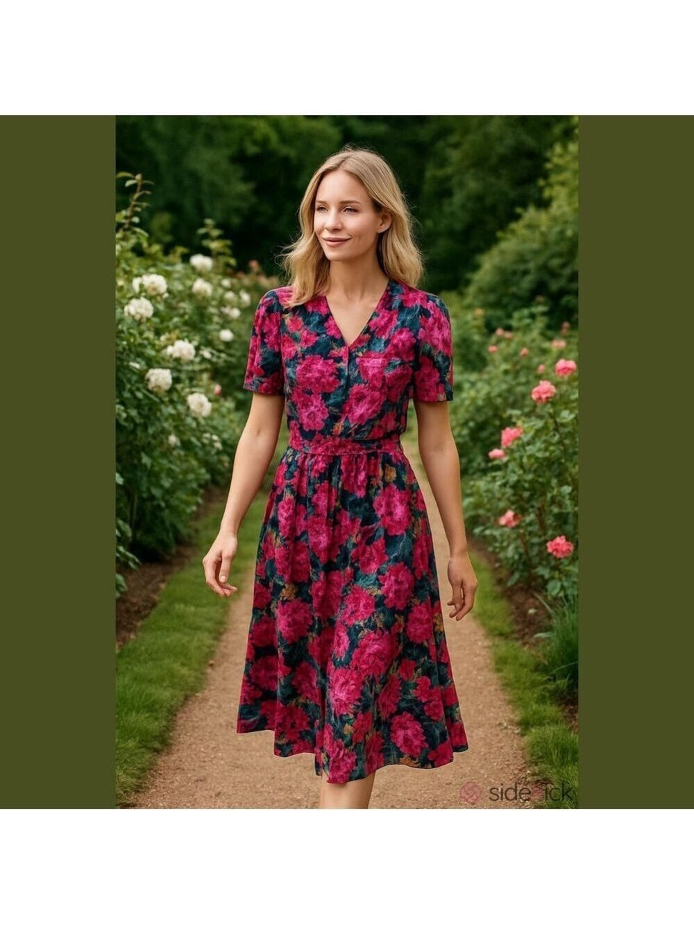 Vintage Floral Dress Rose Garden modest granny cottagecore 80s 70s
